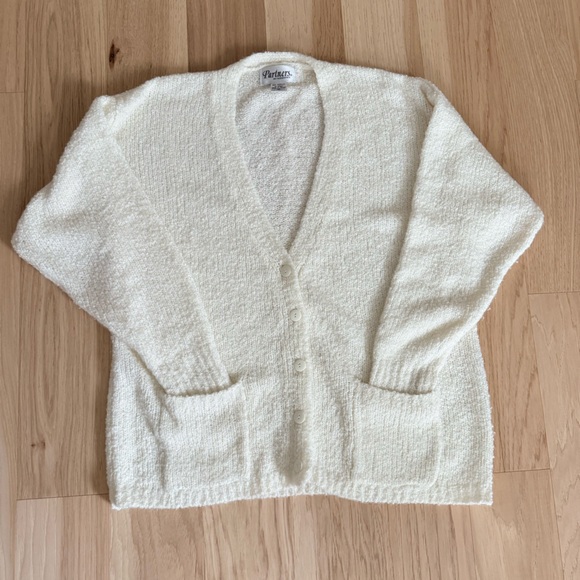 Vintage Partners By Mervyns Knit Cream Button Front Cardigan Sweater Size L - Picture 9 of 11